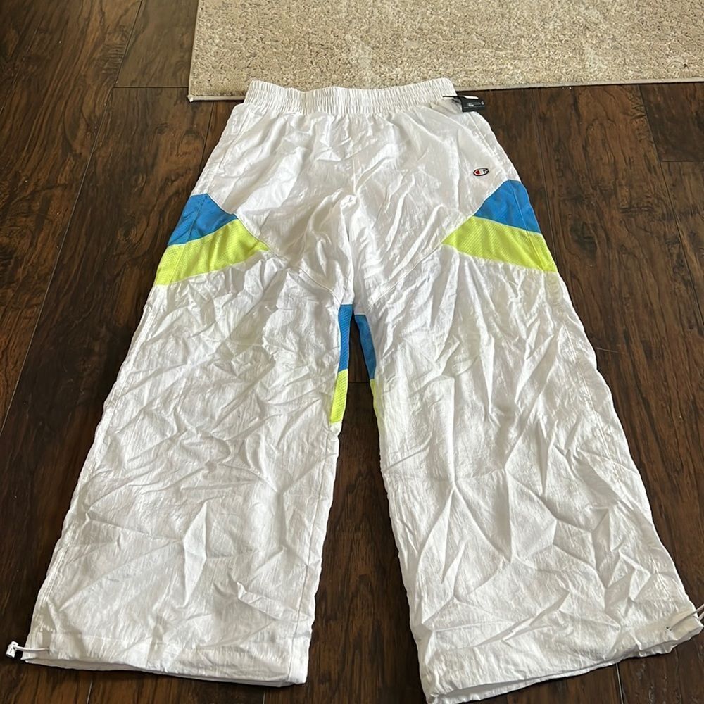 NWT Champion Nylon Warm Up Pants size L White wide leg hip hop